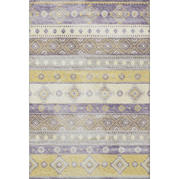 HomeRoots 10' X 14' Purple Ivory Gold Tribal Area Rug - Stain Resistant, Machine Washable & UV Protected Design! 645025