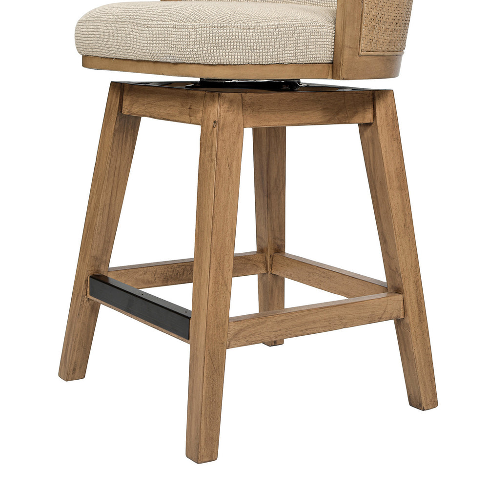 English Elm Jennifer Taylor Home - Bahama 26" Cane Rattan High-Back Swivel Counter Stool – Eco Rubberwood, Handcrafted, Taupe Beige Upholstery B2719P238393