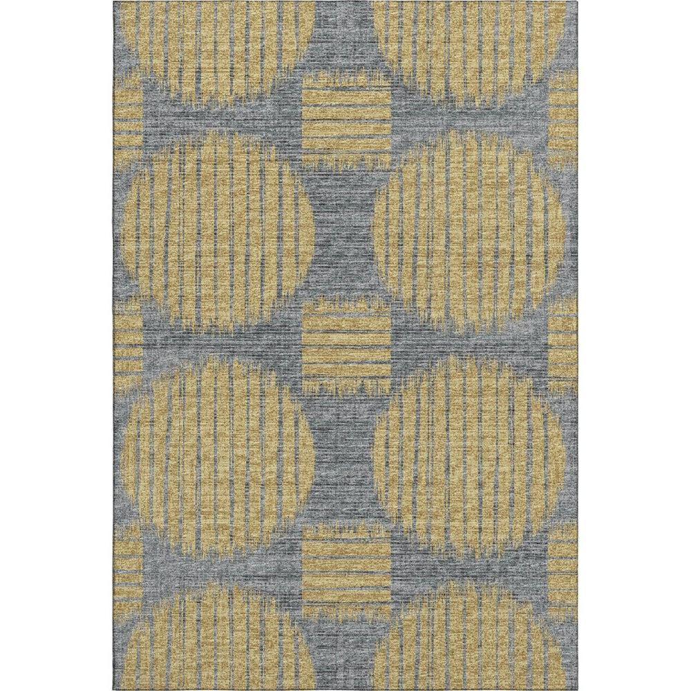 HomeRoots 5' Gold and Gray Geometric Washable Area Rug - Stylish, Durable, UV-Protected for Modern Spaces 645045