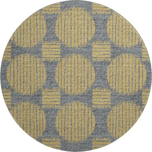 HomeRoots 8' Gold and Gray Geometric Round Rug - Washable, Stain-Resistant, UV Protected for Stylish Spaces 645046