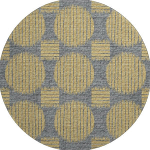 HomeRoots 8' Gold and Gray Geometric Round Rug - Washable, Stain-Resistant, UV Protected for Stylish Spaces 645046