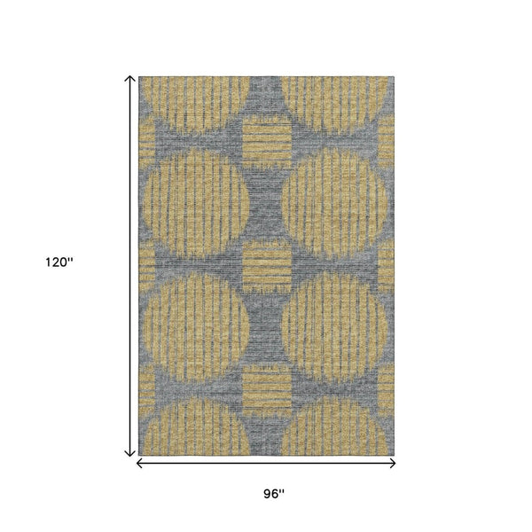 HomeRoots 8' X 10' Gold and Gray Geometric Area Rug - Machine Washable, Stain Resistant, UV Protected Elegance 645047