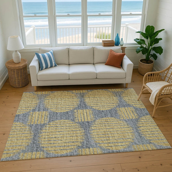 HomeRoots 8' X 10' Gold and Gray Geometric Area Rug - Machine Washable, Stain Resistant, UV Protected Elegance 645047