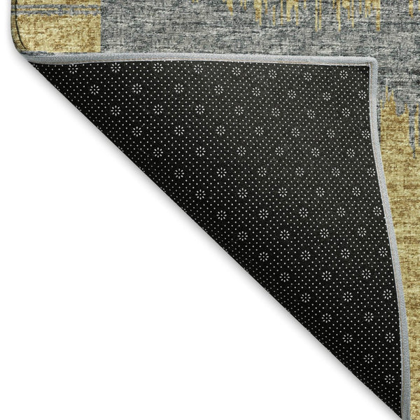 HomeRoots 8' X 10' Gold and Gray Geometric Area Rug - Machine Washable, Stain Resistant, UV Protected Elegance 645047