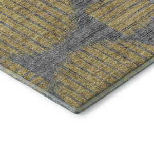 HomeRoots 8' X 10' Gold and Gray Geometric Area Rug - Machine Washable, Stain Resistant, UV Protected Elegance 645047