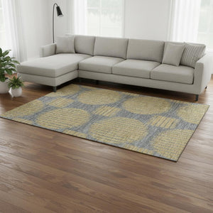 HomeRoots 8' X 10' Gold and Gray Geometric Area Rug - Machine Washable, Stain Resistant, UV Protected Elegance 645047