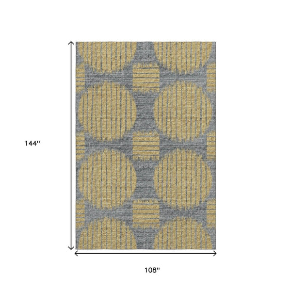 HomeRoots 9' Gold and Gray Geometric Area Rug - Washable, UV Protected, Durable, Perfect for High-Traffic Spaces 645048