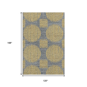 HomeRoots 10' Gold and Gray Geometric Area Rug - Washable, UV Protected, Stain Resistant - Perfect for Families! 645049