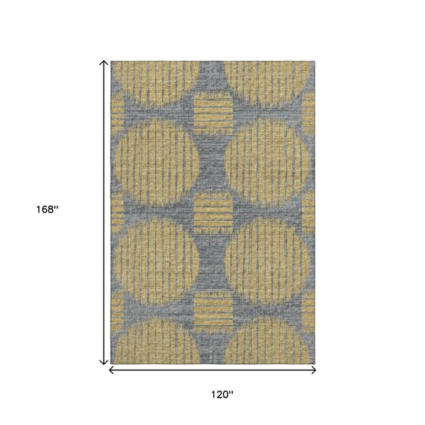 HomeRoots 10' Gold and Gray Geometric Area Rug - Washable, UV Protected, Stain Resistant - Perfect for Families! 645049