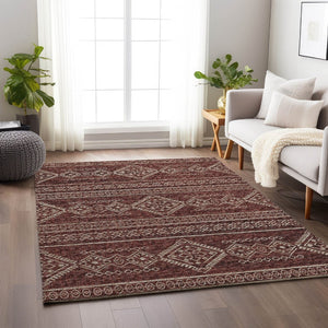 HomeRoots 5' X 8' Tribal Washable Area Rug in Burnt Sienna & Ivory - UV Protected, Stain-Resistant Design 645075