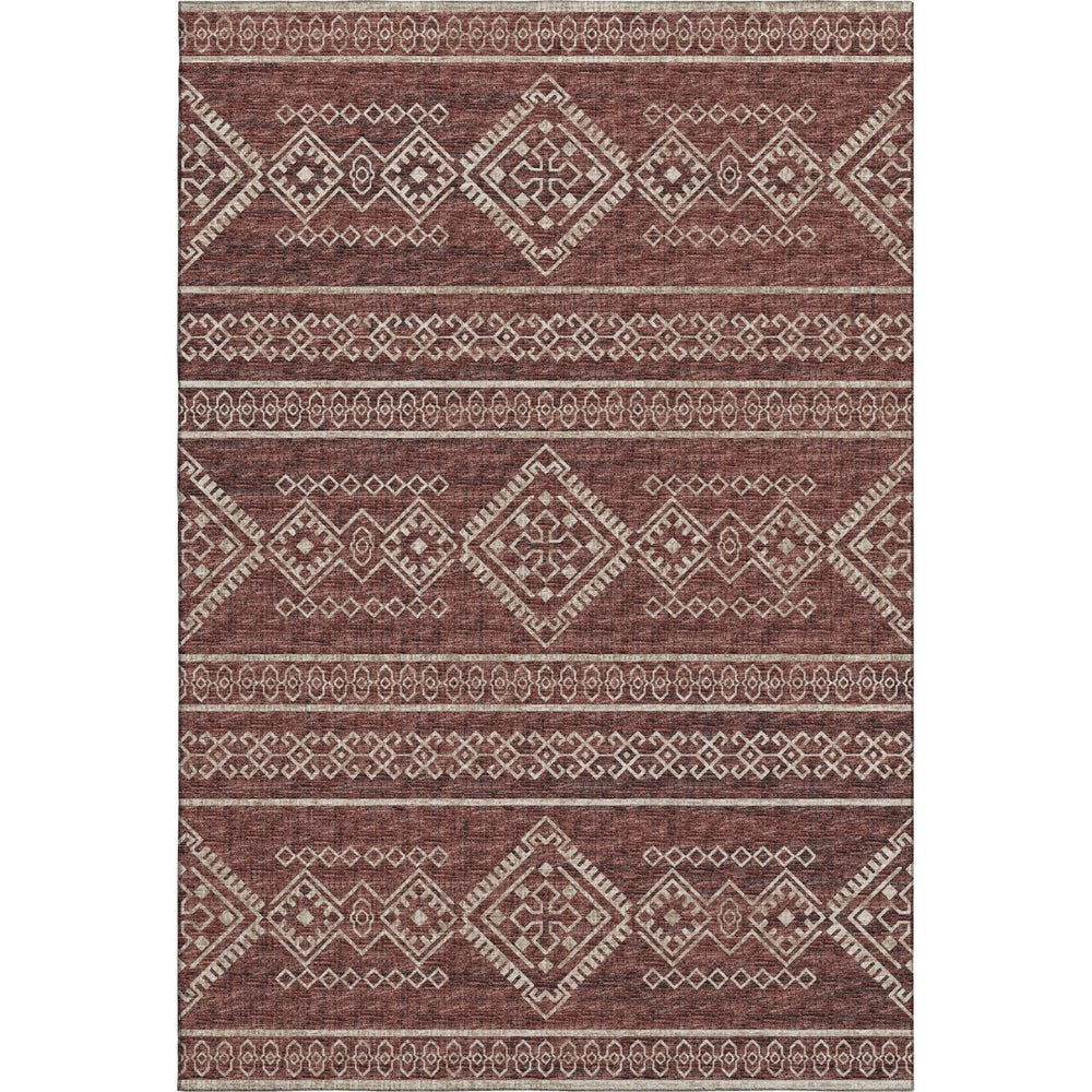 HomeRoots 5' X 8' Tribal Washable Area Rug in Burnt Sienna & Ivory - UV Protected, Stain-Resistant Design 645075