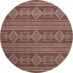 HomeRoots 8' Burnt Sienna and Ivory Tribal Round Rug - Washable, UV-Protected, Durable & Family-Friendly Design 645076