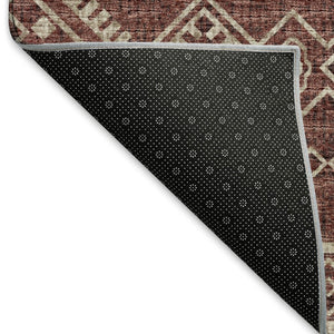 HomeRoots 8' Burnt Sienna and Ivory Tribal Round Rug - Washable, UV-Protected, Durable & Family-Friendly Design 645076