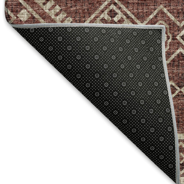 HomeRoots 8' Burnt Sienna and Ivory Tribal Round Rug - Washable, UV-Protected, Durable & Family-Friendly Design 645076