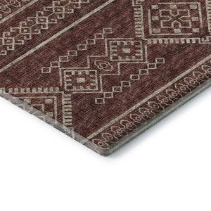 HomeRoots 8' Burnt Sienna and Ivory Tribal Round Rug - Washable, UV-Protected, Durable & Family-Friendly Design 645076