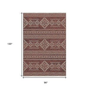 HomeRoots 8' X 10' Stylish Burnt Sienna Tribal Area Rug - Washable, UV-Protected, Perfect for Busy Homes! 645077