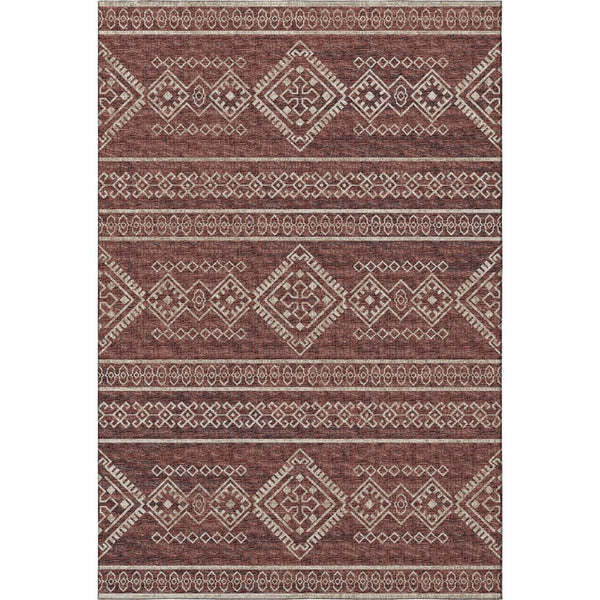 HomeRoots 8' X 10' Stylish Burnt Sienna Tribal Area Rug - Washable, UV-Protected, Perfect for Busy Homes! 645077