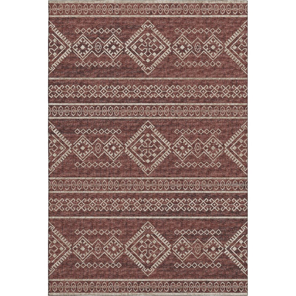 HomeRoots 8' X 10' Stylish Burnt Sienna Tribal Area Rug - Washable, UV-Protected, Perfect for Busy Homes! 645077