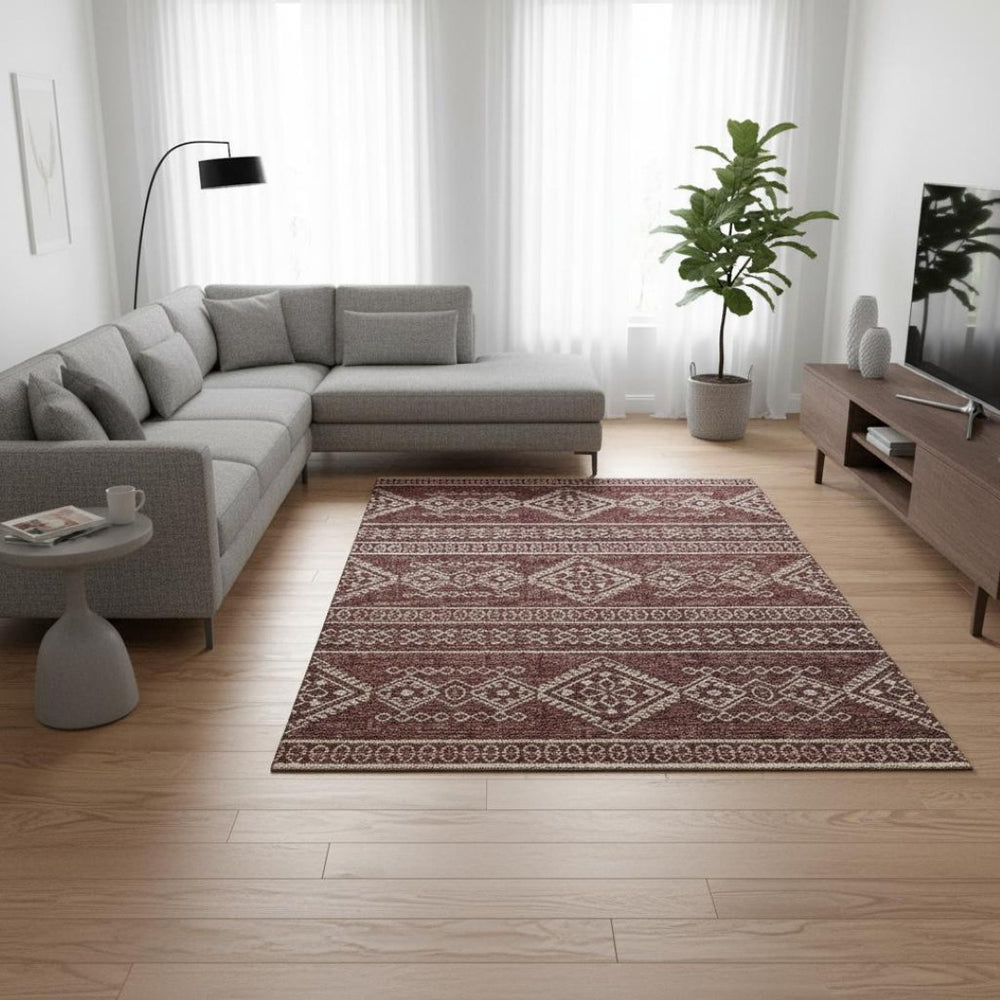 HomeRoots 9' X 12' Durable Burnt Sienna Tribal Area Rug – Machine Washable, UV Protected, Stain Resistant Design 645078