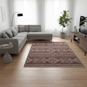 HomeRoots 9' X 12' Durable Burnt Sienna Tribal Area Rug – Machine Washable, UV Protected, Stain Resistant Design 645078