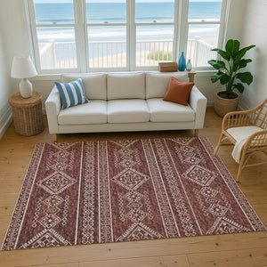 HomeRoots 10' X 14' Burnt Sienna Tribal Area Rug - Washable, UV Protected, Durable Design for Busy Homes 645079