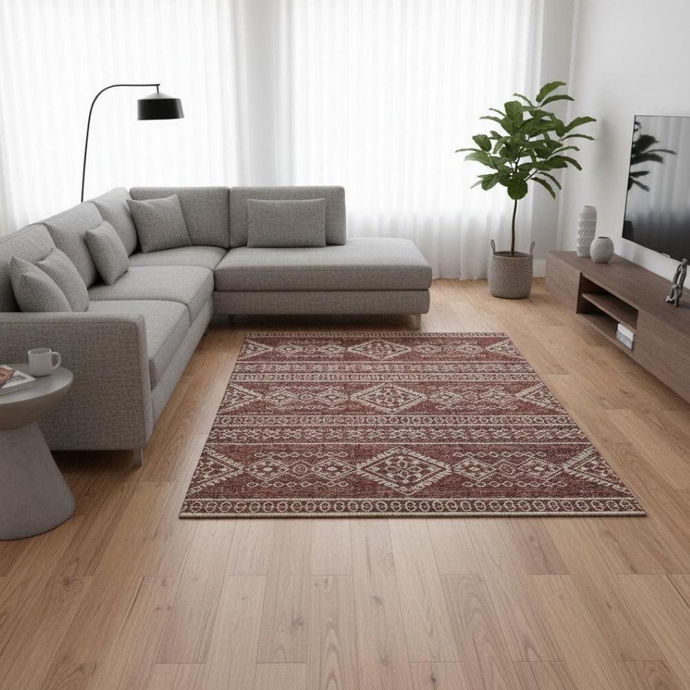 HomeRoots 10' X 14' Burnt Sienna Tribal Area Rug - Washable, UV Protected, Durable Design for Busy Homes 645079