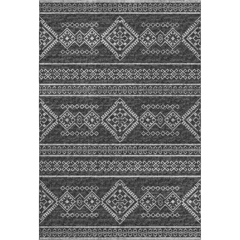 HomeRoots 9' X 12' Gray and Ivory Tribal Area Rug - Washable, UV-Protected, Durable for High-Traffic Spaces 645084