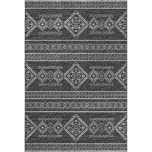 HomeRoots 9' X 12' Gray and Ivory Tribal Area Rug - Washable, UV-Protected, Durable for High-Traffic Spaces 645084
