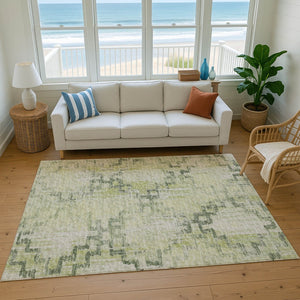HomeRoots 5' X 8' Green and Beige Tribal Area Rug - Washable, UV Protected, Perfect for High-Traffic Spaces! 645099