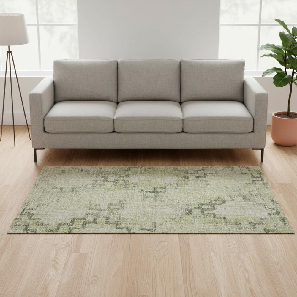 HomeRoots 5' X 8' Green and Beige Tribal Area Rug - Washable, UV Protected, Perfect for High-Traffic Spaces! 645099