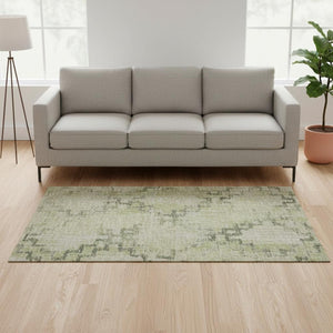 HomeRoots 5' X 8' Green and Beige Tribal Area Rug - Washable, UV Protected, Perfect for High-Traffic Spaces! 645099