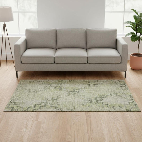 HomeRoots 5' X 8' Green and Beige Tribal Area Rug - Washable, UV Protected, Perfect for High-Traffic Spaces! 645099
