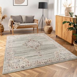English Elm Majestic Medallion Area Rug Low Pile Polyester Jute Backing Traditional Living Room B186P428872