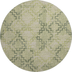 HomeRoots 8' Green and Beige Tribal Round Rug - Washable, UV-Resistant, Durable for Homes with Kids & Pets 645100