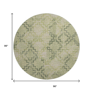 HomeRoots 8' Green and Beige Tribal Round Rug - Washable, UV-Resistant, Durable for Homes with Kids & Pets 645100