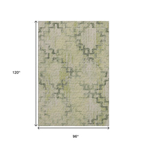 HomeRoots 8' X 10' Green And Beige Tribal Area Rug - Washable, UV-Protected, Durable Design for Homes 645101