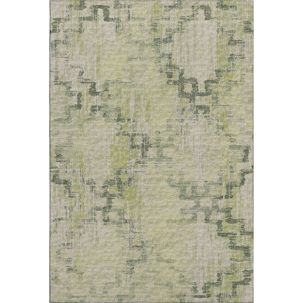 HomeRoots 8' X 10' Green And Beige Tribal Area Rug - Washable, UV-Protected, Durable Design for Homes 645101