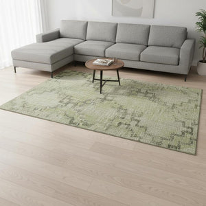 HomeRoots 8' X 10' Green And Beige Tribal Area Rug - Washable, UV-Protected, Durable Design for Homes 645101