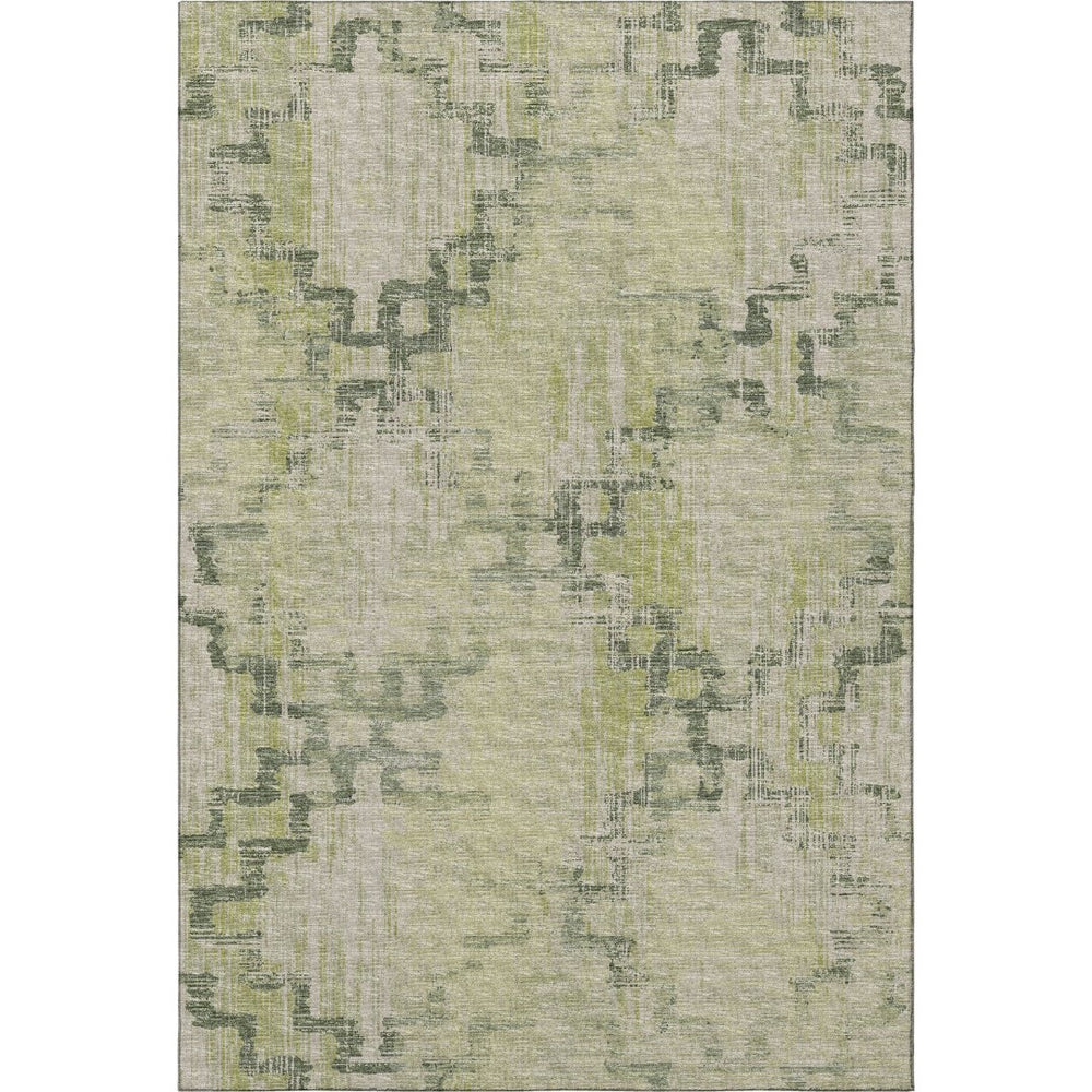 HomeRoots 8' X 10' Green And Beige Tribal Area Rug - Washable, UV-Protected, Durable Design for Homes 645101