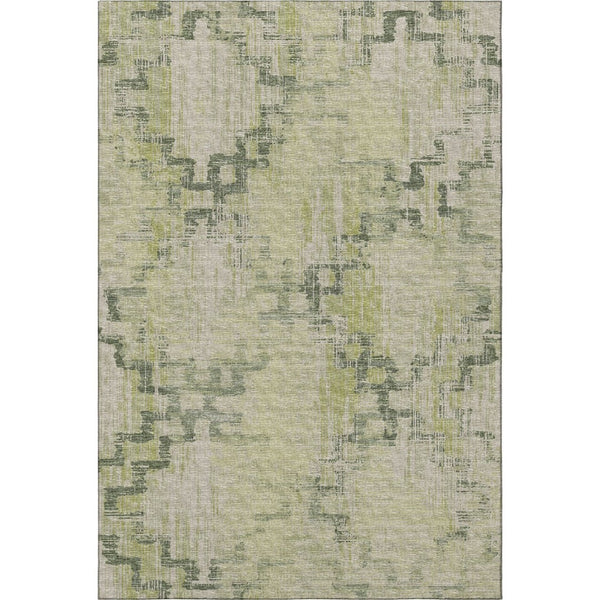 HomeRoots 8' X 10' Green And Beige Tribal Area Rug - Washable, UV-Protected, Durable Design for Homes 645101