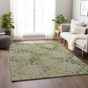 HomeRoots 10' X 14' Green and Beige Tribal Area Rug – Durable, Washable, UV-Protected for Stylish Living Spaces 645103