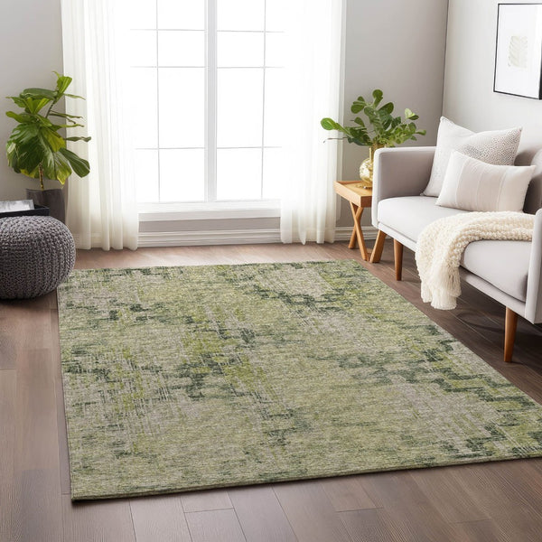 HomeRoots 10' X 14' Green and Beige Tribal Area Rug – Durable, Washable, UV-Protected for Stylish Living Spaces 645103