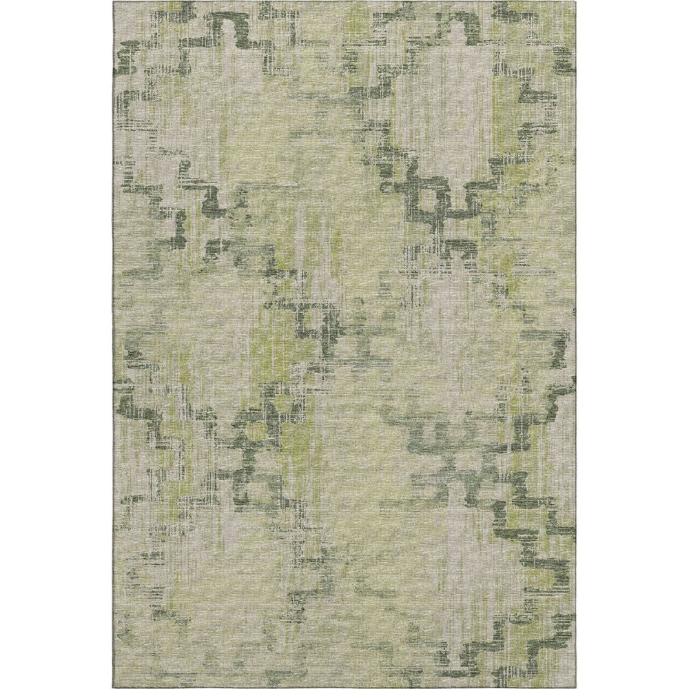 HomeRoots 10' X 14' Green and Beige Tribal Area Rug – Durable, Washable, UV-Protected for Stylish Living Spaces 645103