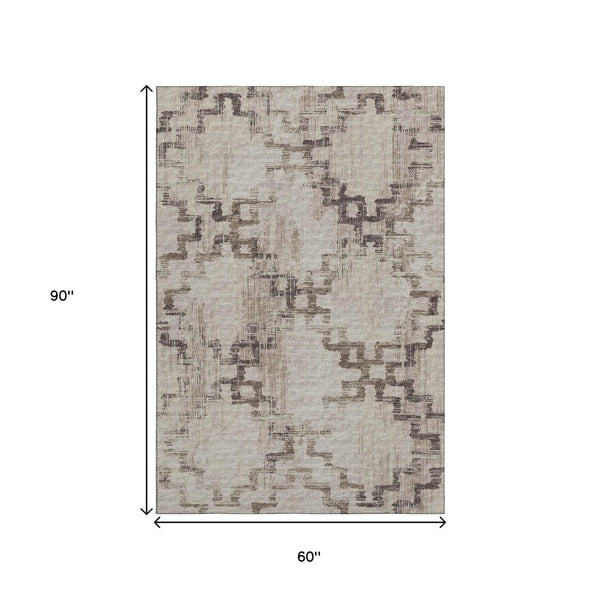 HomeRoots 5' X 8' Coffee and Ivory Tribal Washable Area Rug with UV Protection for Stylish, Low-Maintenance Living 645105