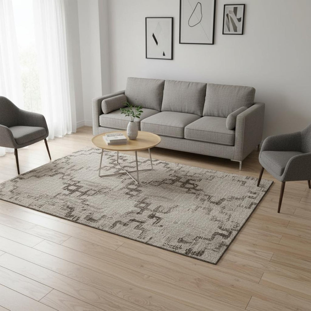 HomeRoots 5' X 8' Coffee and Ivory Tribal Washable Area Rug with UV Protection for Stylish, Low-Maintenance Living 645105