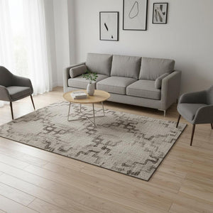 HomeRoots 5' X 8' Coffee and Ivory Tribal Washable Area Rug with UV Protection for Stylish, Low-Maintenance Living 645105