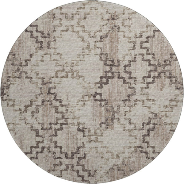 HomeRoots 8' Coffee and Ivory Tribal Round Rug - Durable, Washable, UV-Protected for Homes with Kids & Pets 645106