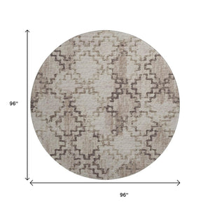 HomeRoots 8' Coffee and Ivory Tribal Round Rug - Durable, Washable, UV-Protected for Homes with Kids & Pets 645106