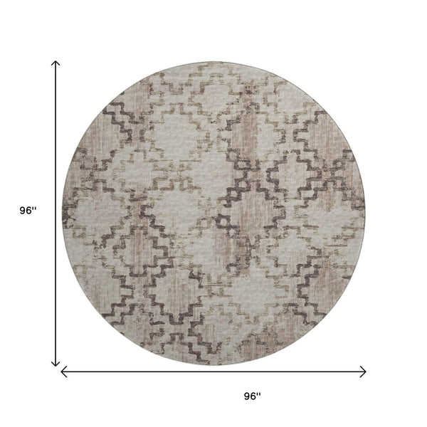 HomeRoots 8' Coffee and Ivory Tribal Round Rug - Durable, Washable, UV-Protected for Homes with Kids & Pets 645106