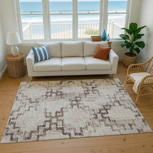 HomeRoots 8' X 10' Coffee And Ivory Tribal Area Rug - Durable, Washable, UV-Protected for Family Spaces 645107